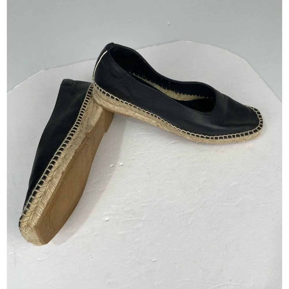 Everlane Womens, Shoes black leather and jute espadrille size 8 black.‎